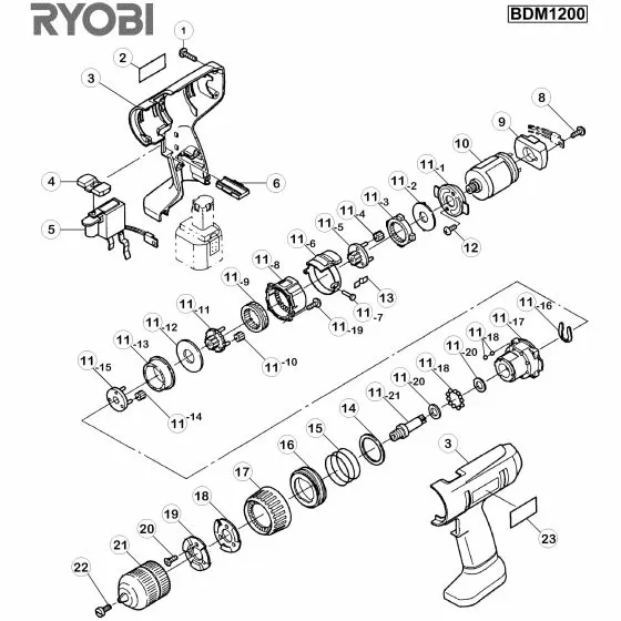 Ryobi BDM12002B Spare Parts List Type: 1000076512